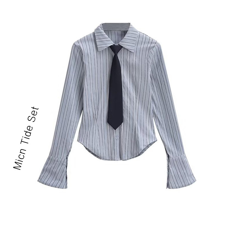 肌理感撞色蓝色条纹衬衫女