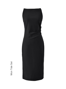 经典肯豆乱麻针骨感立裁手工捏褶吊带裙女一字领侧开叉背心连衣裙