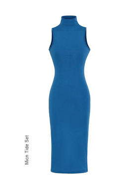 半高领无袖针织连衣裙女春夏季气质修身收腰内搭中长款包臀裙子