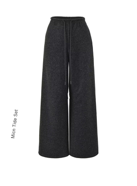 BM MICN抽绳深灰色低腰毛呢休闲裤女韩系宽松显瘦百搭阔腿长裤
