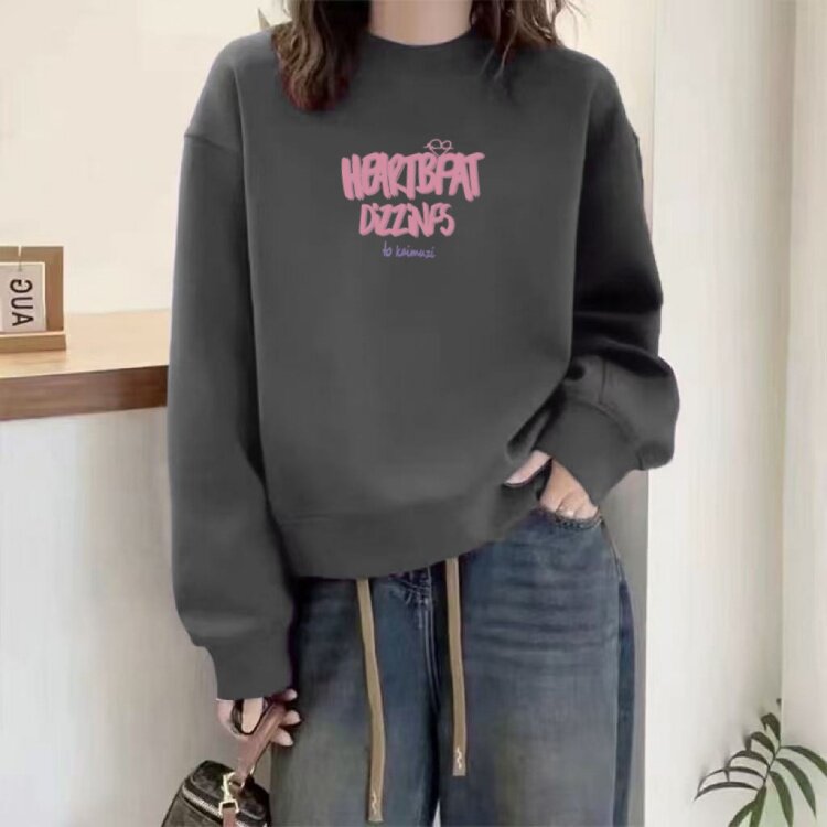 加绒卫衣女秋冬装加厚圆领套头长袖打底衫显瘦宽松休闲上衣女外穿
