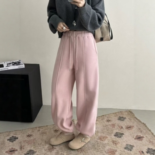 糖果色宽松束脚阔腿直筒卫裤 2025冬季 九分裤 加绒抽绳运动裤 女 新款
