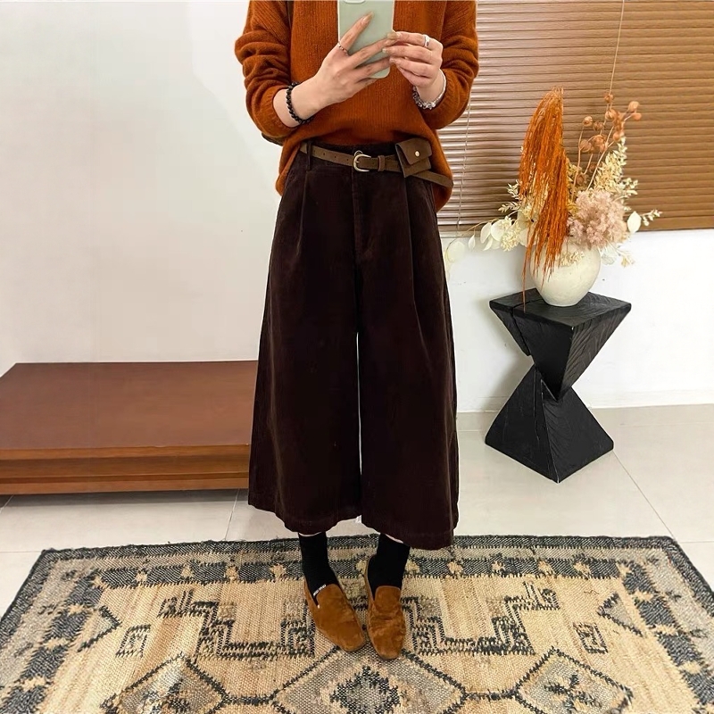 灯芯绒八分西装阔腿裤女欧洲站