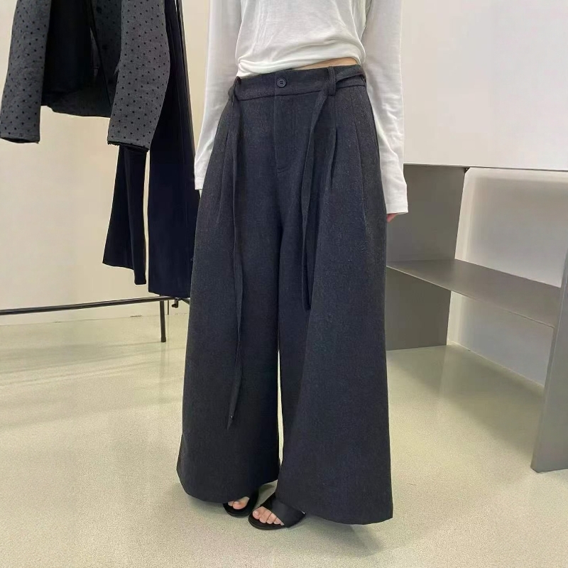 显瘦系带直筒羊绒毛呢阔腿裤
