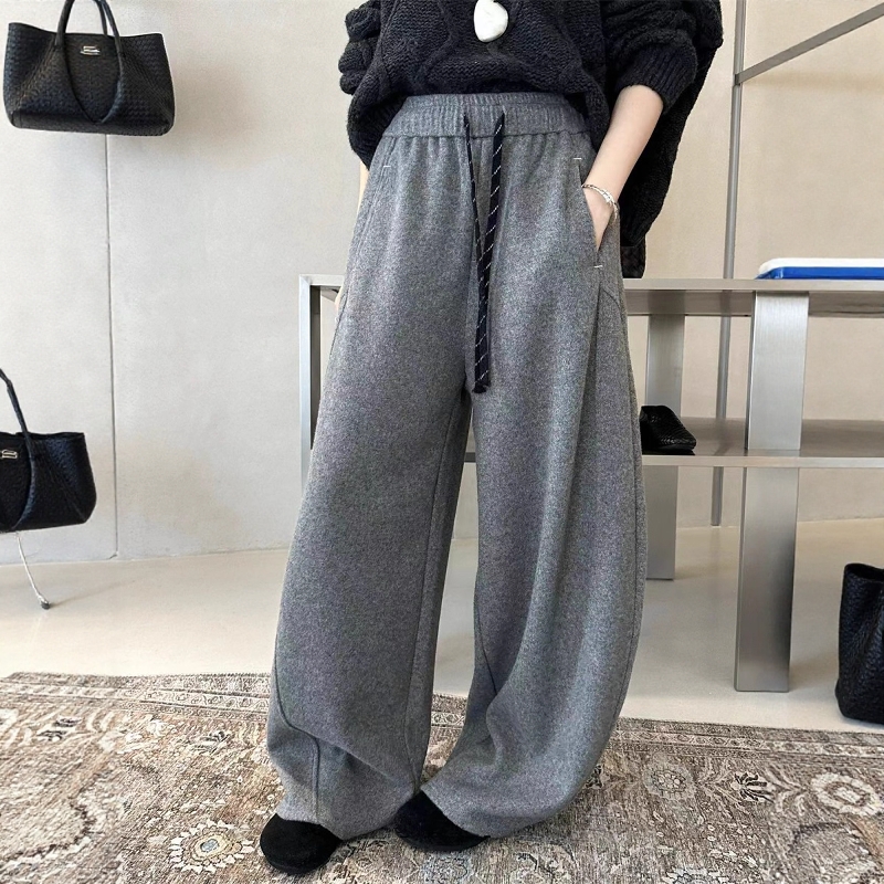 高腰抽绳松紧腰阔腿卫裤女2025