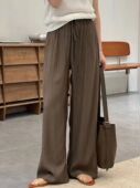 休闲直筒阔腿拖地裤 天丝抖抖裤 高腰抽绳凉凉裤 新款 女韩系2025夏季
