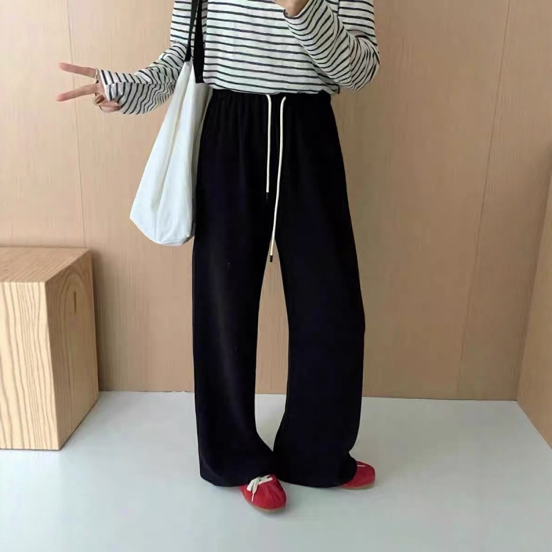 韩系松紧腰抽绳糯米阔腿裤女冬季