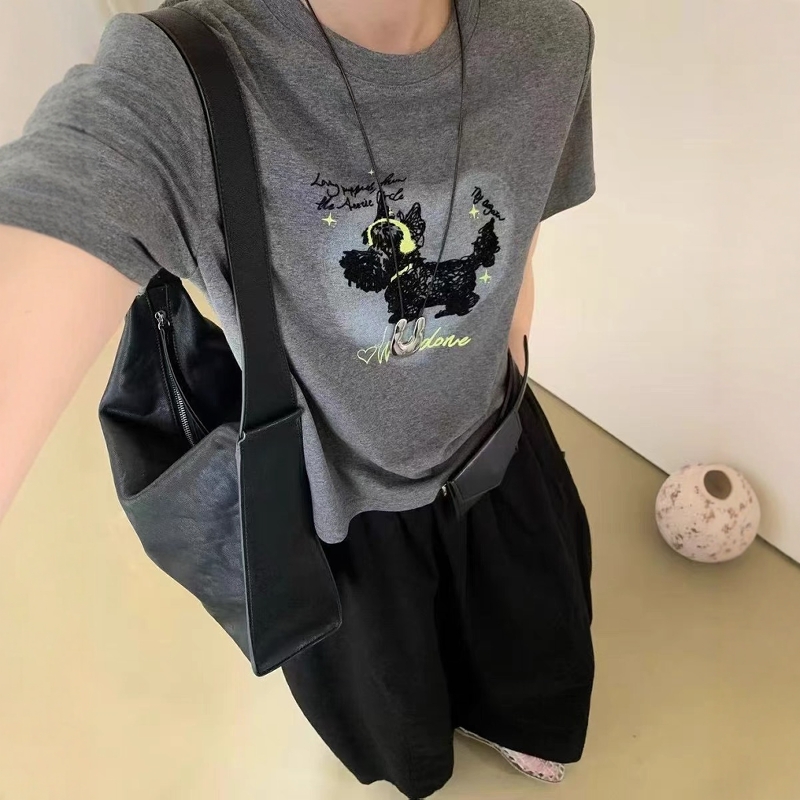 韩系卡通小狗印花时尚宽松百搭圆领短袖t恤女夏季新款小版上衣