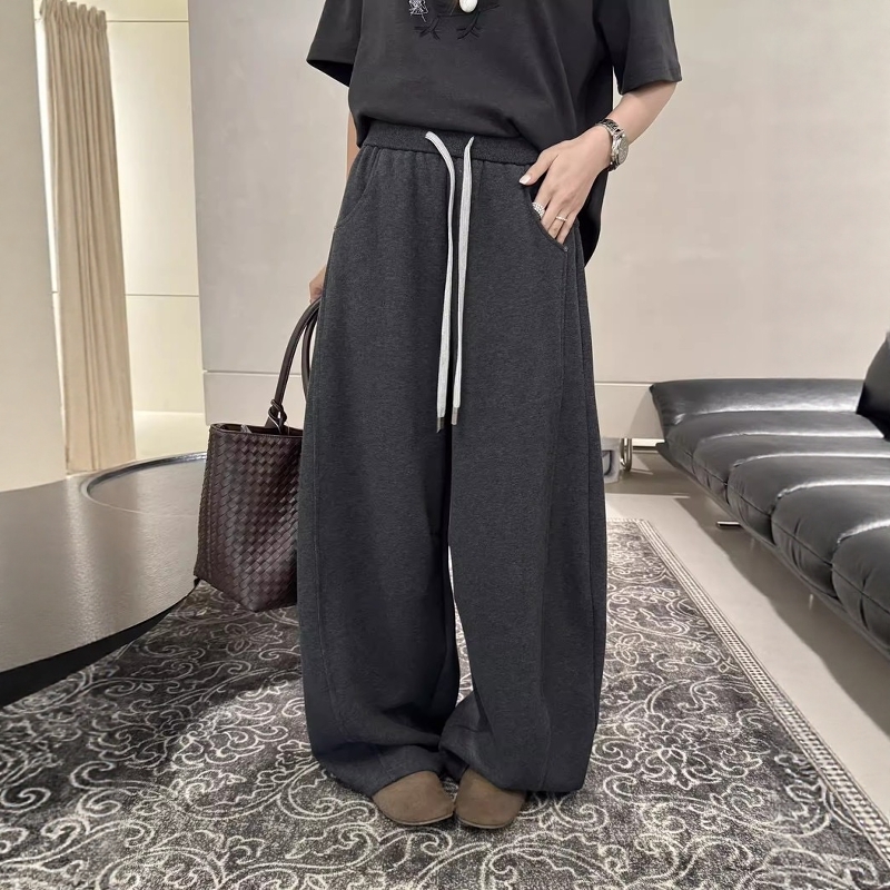 深灰色抽绳弯刀卫裤女宽松阔腿裤