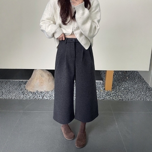 显瘦小个子百搭休闲裤 羊绒呢八分阔腿裤 时尚 新款 女加厚2025冬季