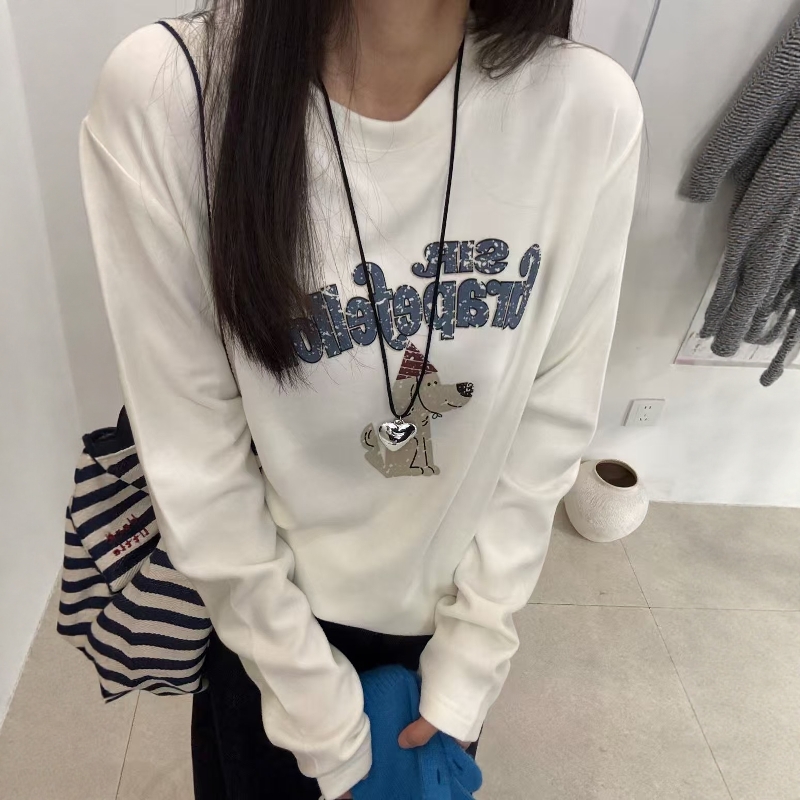 卡通印花圆领长袖T恤打底衫女