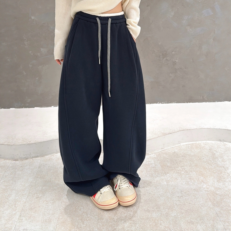 拼接腰弯刀阔腿卫裤女加绒香蕉裤