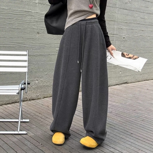宽松慵懒风垂感休闲月亮裤 新款 女加绒2025冬季 高腰羊绒弯刀阔腿裤