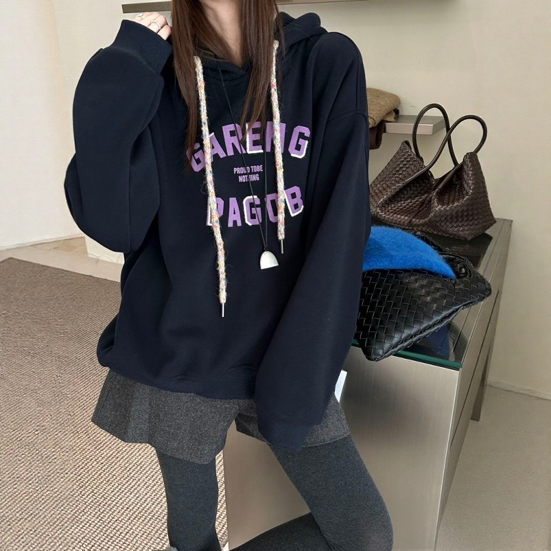 美式加绒加厚连帽卫衣女