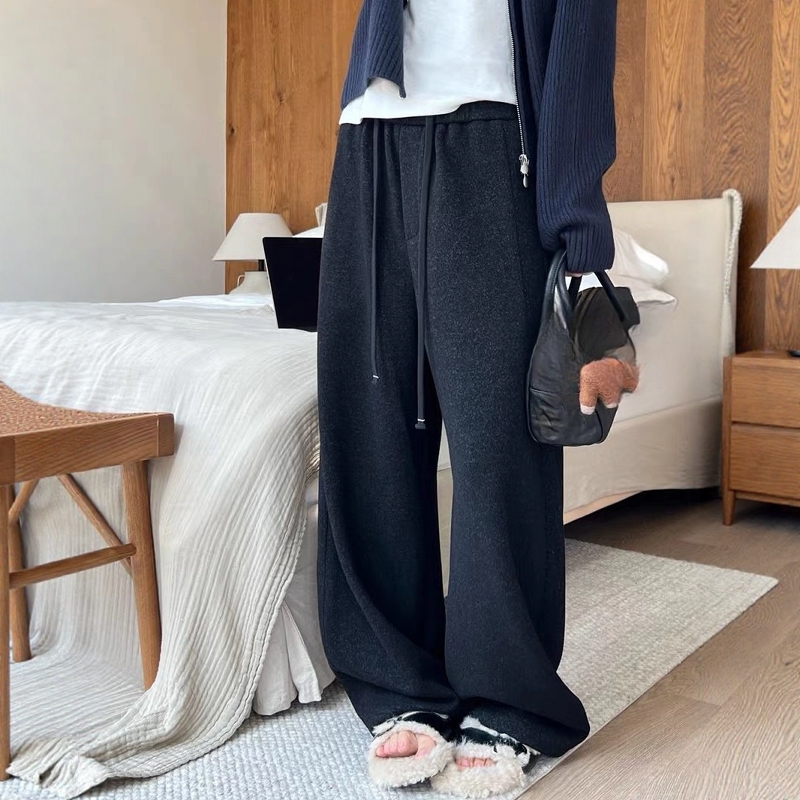 羊绒阔腿弯刀裤女加绒休闲长裤