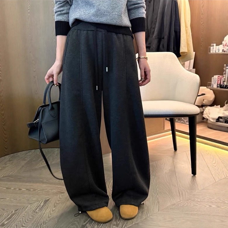 松紧腰抽绳阔腿卫裤女2025秋季