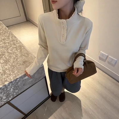 拼接T恤女立领拼接打底卫衣潮