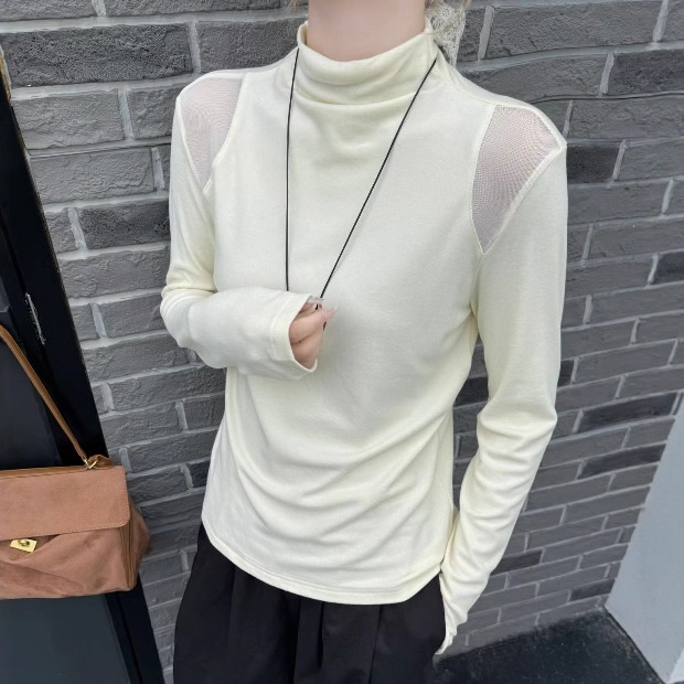 轻薄软糯德绒长袖T恤女2025新款秋冬修身内搭洋气半高领打底衫女