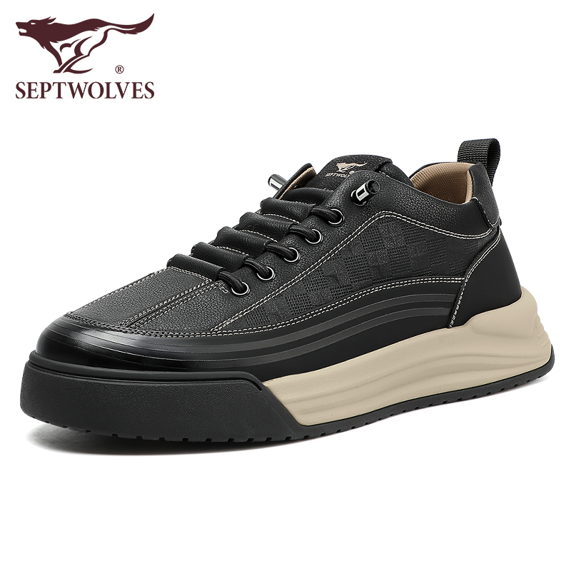 七匹狼男鞋休闲板鞋男款百搭潮流工装皮鞋软皮厚底一脚蹬休闲单鞋