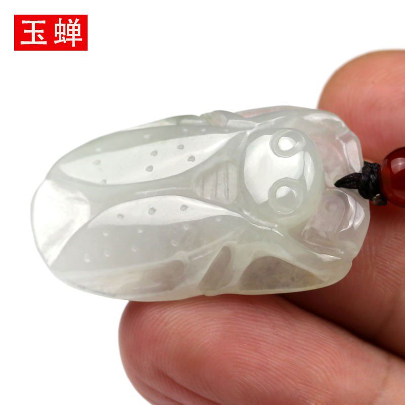 翡翠a货一叶玉蝉吊坠 一鸣惊人玉蝉项链 知了玉蝉送学生礼物 玉蝉