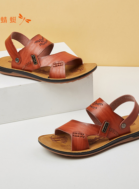 REDDRAGONFLY/红蜻蜓夏季沙滩鞋低跟翘头复古纯色男凉鞋GYL96016