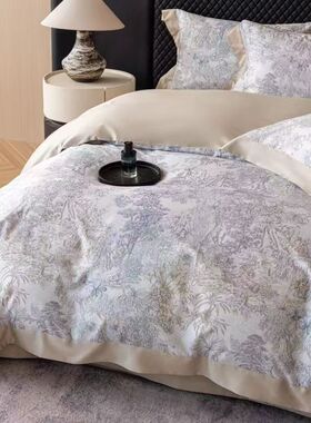 高端轻奢100S天丝棉数码印花床盖款四件套高级四季款裸睡床上用品