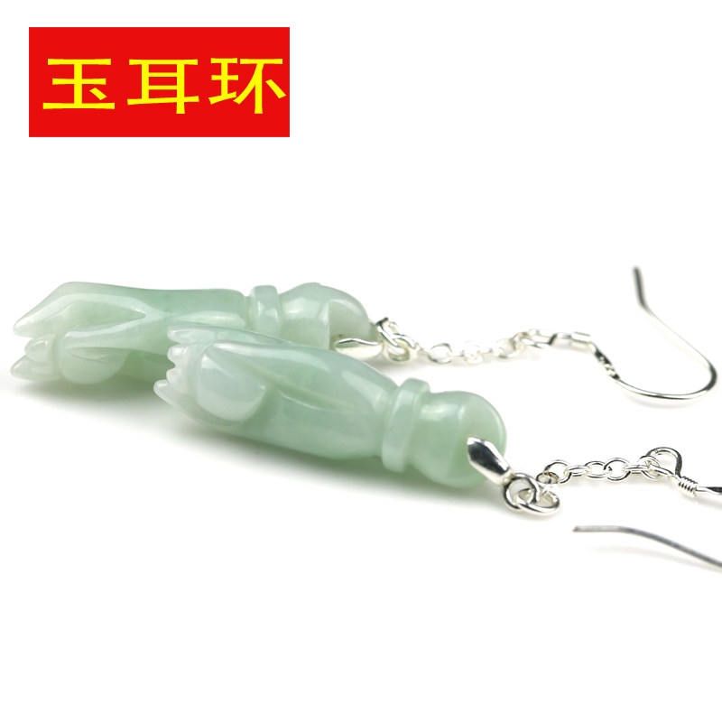 天然A货翡翠佛手玉耳环 女款玉耳饰品 长款耳环佛手耳坠子925银沟