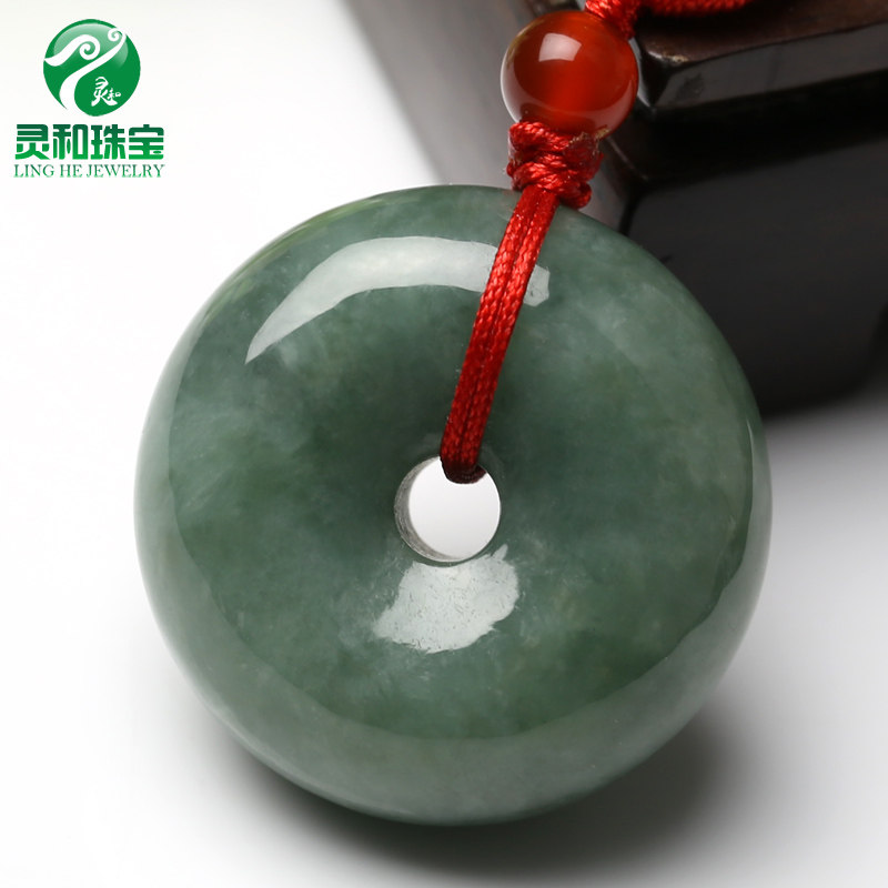A货翡翠玉平安扣吊坠 油青怀古平安扣男女款 儿童平安玉挂件正品