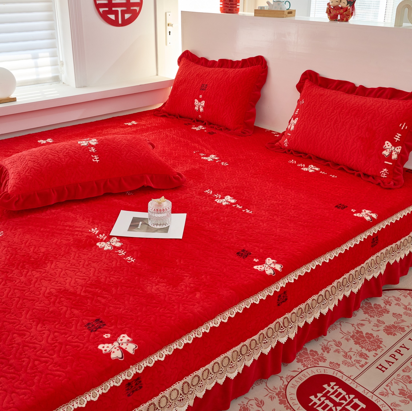 农村大炕上的床盖红色结婚牛奶绒大炕盖榻榻米的专用床单3米订做
