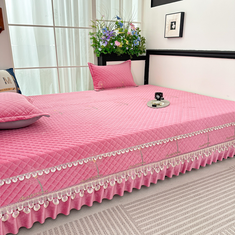 定做新款高端A类牛奶绒防滑榻榻米床盖 绣花夹棉冬季大炕专用床单