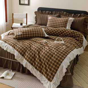 法式复古纯棉全棉床盖四件套夹棉绗缝花边床单四季通用2026年新款