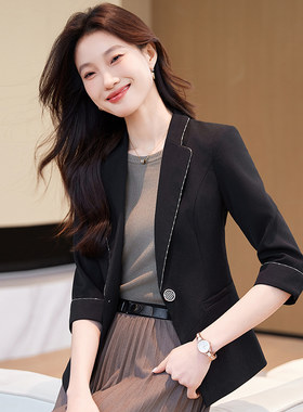 黑色七分袖小西装外套女
