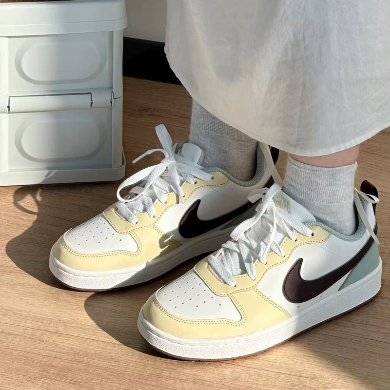 耐克/Nike Court Borough 女子低帮白黄复古透气板鞋 HV1804-121,运动鞋new,板鞋,淘宝优惠券,粉丝福利购,淘宝优惠卷