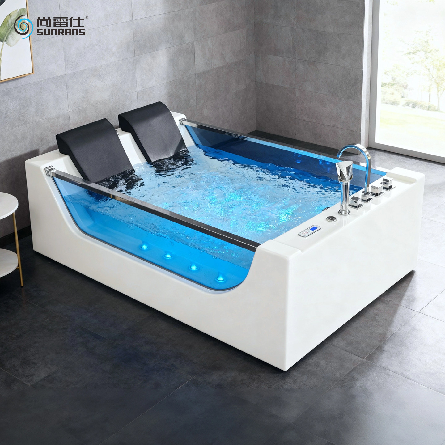 尚雷仕按摩浴缸双人情侣家用恒温加热成人智能冲浪玻璃透明浴缸