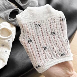 袜子女夏季 miu风女士蝴蝶结浅口船袜防滑不掉跟隐形镂空透气 薄款