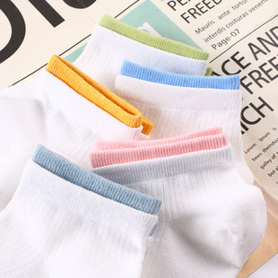 双罗口袜子女短袜春夏新款 拼色假两件百搭白色短筒棉袜 ins潮韩版