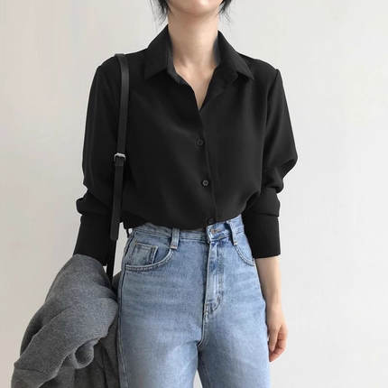法式简约通勤黑色衬衫女长袖2024春秋新款免烫衬衣高级感抗皱上衣