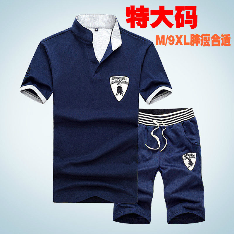 夏季男士V领纯棉短袖t男 运动套装加肥加大码休闲短裤胖子体t恤潮在类目 男装, T恤中 - 来自Buy2taobao.com提供专业的淘宝代购服务