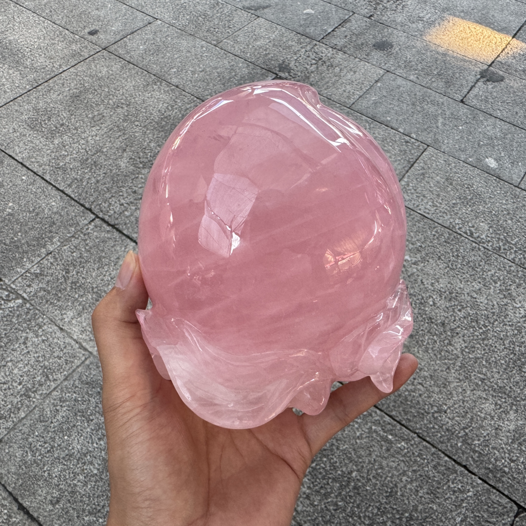 天然粉水晶雕刻桃子摆件寿桃祝寿礼品工艺品客厅