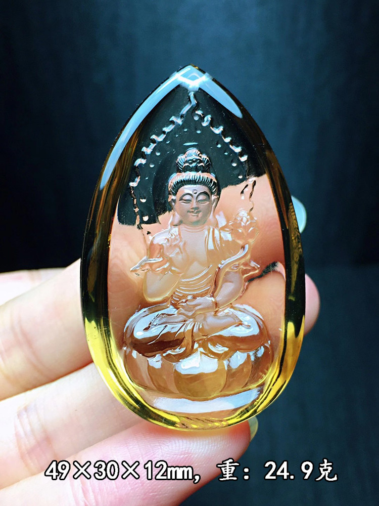 天然黄水晶雕刻大势至普萨佛像吊坠本命佛生肖属马招财男士女款