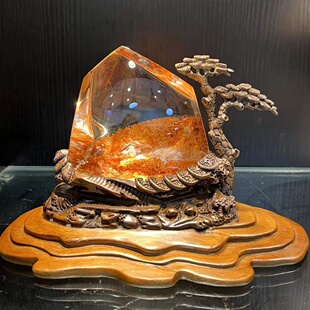 天然白水晶红胶花原石摆件客厅招财景石观赏石