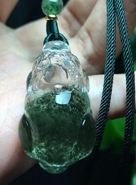 天然水晶绿幽灵雕刻貔貅吊坠男款女