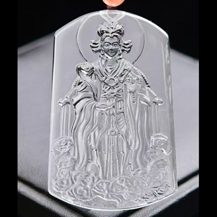 天然白水晶雕刻王母娘娘神像吊坠