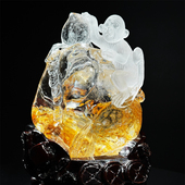 天然白水晶黄胶花雕刻猴生肖猴摆件小猴子吉祥物化解招财助运气