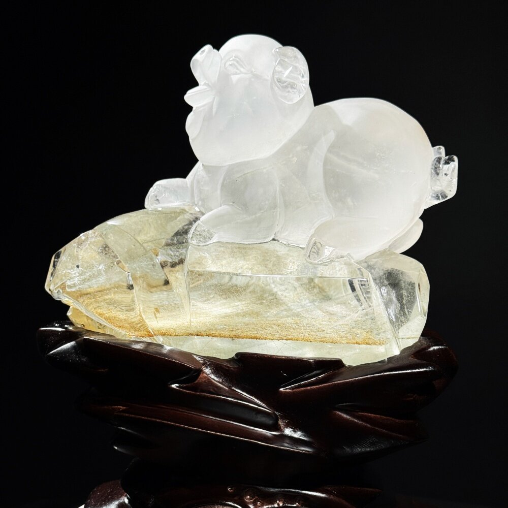 天然白水晶绿幽灵雕刻猪生肖猪摆件小猪吉祥物镇宅招财客厅办公室