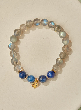 天然水晶手链女蓝水晶灰月光石拉长石蓝晶石珠子手串百搭轻奢ins