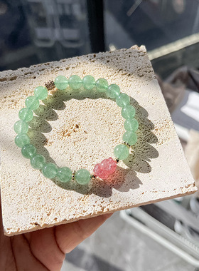 天然红绿草莓晶貔貅手链女珠子串珠绿色水晶手串饰品手饰闺蜜礼物