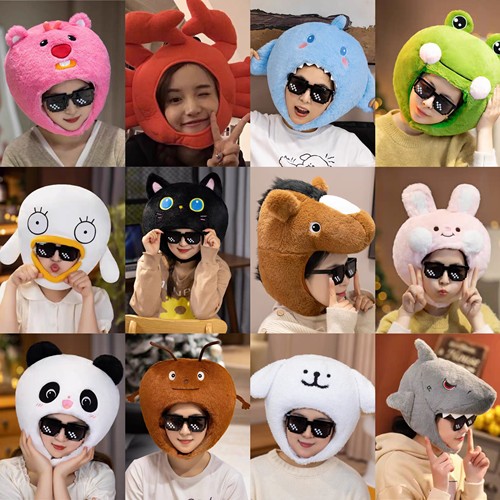 儿童卡通表演出帽子幼儿园演出头饰马头套鲨鱼螃蟹装扮COS道具帽