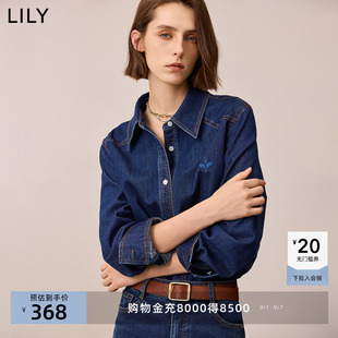 LILY2025冬新款女装复古经典正肩休闲气质通勤牛仔衬衫外套短款