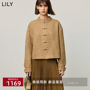 【商场同款】LILY2024冬新款女装新中式氛围感气质金色花纱短外套